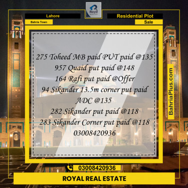 Residential Plot for Sale in Bahria Town, Lahore - (BP-126342)