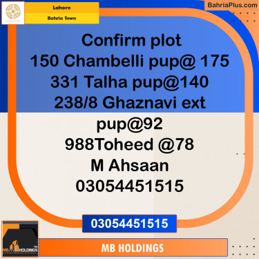 Residential Plot for Sale in Bahria Town, Lahore - (BP-126532)