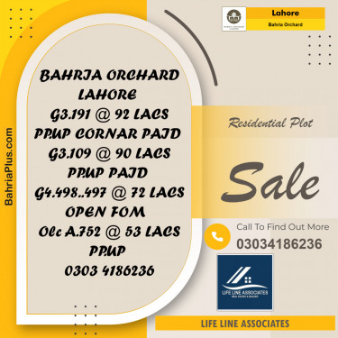 Residential Plot for Sale in Bahria Orchard, Lahore - (BP-126620)