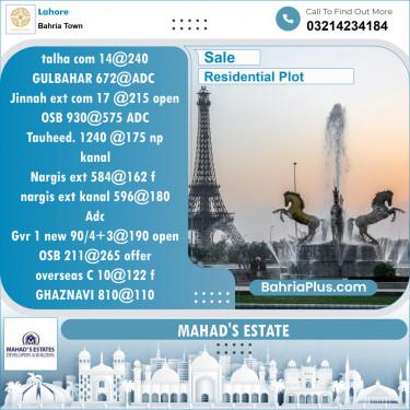 Residential Plot for Sale in Bahria Town, Lahore - (BP-126702)