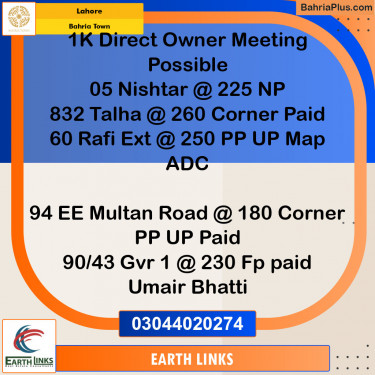 Residential Plot for Sale in Bahria Town, Lahore - (BP-127236)