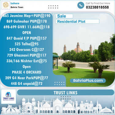 Residential Plot for Sale in Sector C - Jasmine Block -  Bahria Town, Lahore - (BP-127800)