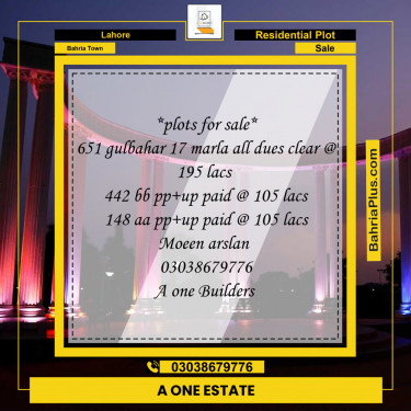 Residential Plot for Sale in Sector C - Gulbahar Block -  Bahria Town, Lahore - (BP-127810)