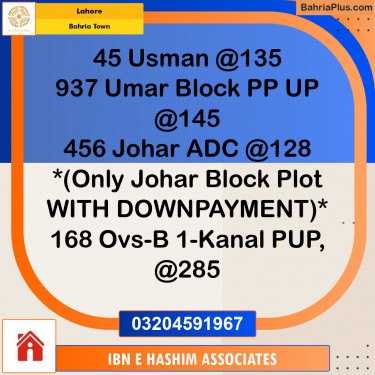 Residential Plot for Sale in Sector B - Usman Block -  Bahria Town, Lahore - (BP-127888)
