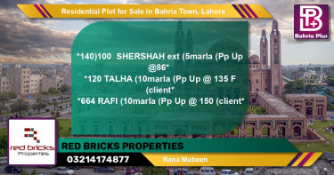Residential Plot for Sale in Sector F - Shershah Block -  Bahria Town, Lahore - (BP-128059)