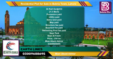 Residential Plot for Sale in Bahria Town, Lahore - (BP-128148)