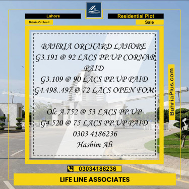 Residential Plot for Sale in Phase 4 - G3 Block -  Bahria Orchard, Lahore - (BP-128198)
