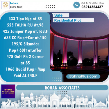 Residential Plot for Sale in Sector F - Tipu Sultan Block -  Bahria Town, Lahore - (BP-128789)