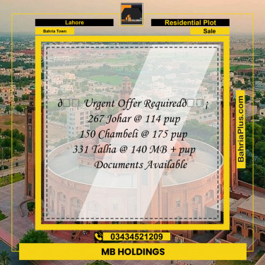 Residential Plot for Sale in Sector E - Johar Block -  Bahria Town, Lahore - (BP-128816)