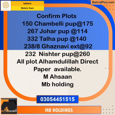 Residential Plot for Sale in Sector C - Chambeli Block -  Bahria Town, Lahore - (BP-128840)