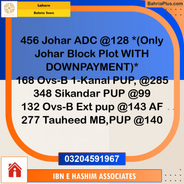 Residential Plot for Sale in Sector E - Johar Block -  Bahria Town, Lahore - (BP-128852)
