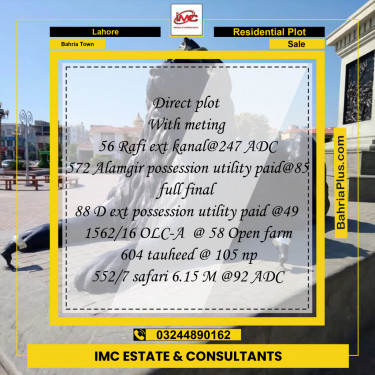 Residential Plot for Sale in Sector E - Rafi Ext. Block -  Bahria Town, Lahore - (BP-129145)