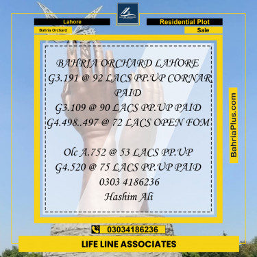 Residential Plot for Sale in Bahria Orchard, Lahore - (BP-129325)