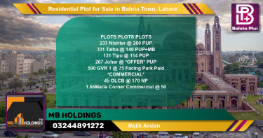 Residential Plot for Sale in Bahria Town, Lahore - (BP-129397)
