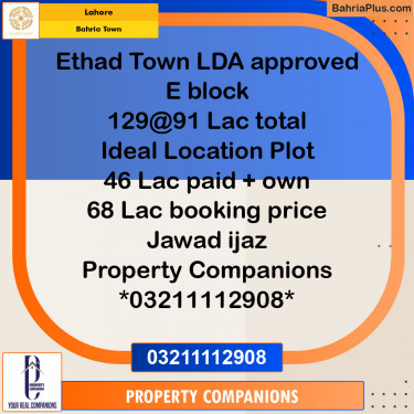 Residential Plot for Sale in Bahria Town, Lahore - (BP-129420)