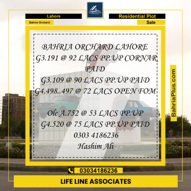 Residential Plot for Sale in Bahria Orchard, Lahore - (BP-129425)