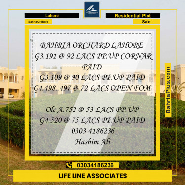 Residential Plot for Sale in Bahria Orchard, Lahore - (BP-129651)