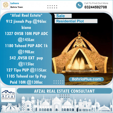 Residential Plot for Sale in Sector E - Jinnah Block -  Bahria Town, Lahore - (BP-130013)