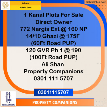 Residential Plot for Sale in Bahria Town, Lahore - (BP-130125)
