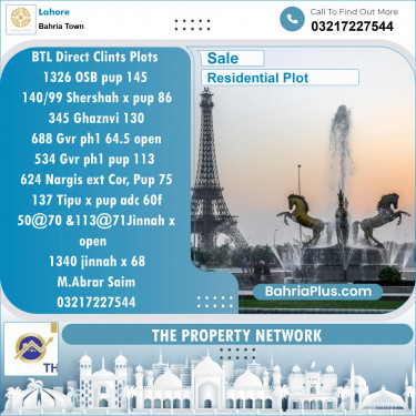 Residential Plot for Sale in Bahria Town, Lahore - (BP-130158)