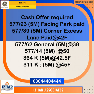 Residential Plot for Sale in Bahria Orchard, Lahore - (BP-130324)