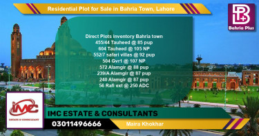 Residential Plot for Sale in Sector F - Tauheed Block -  Bahria Town, Lahore - (BP-130388)