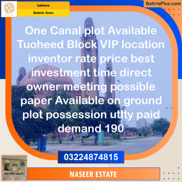 Residential Plot for Sale in Bahria Town, Lahore - (BP-130697)