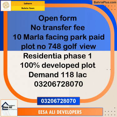 Residential Plot for Sale in Bahria Town, Lahore - (BP-130838)