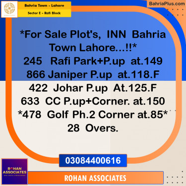 Residential Plot for Sale in Sector E - Rafi Block -  Bahria Town, Lahore - (BP-130917)