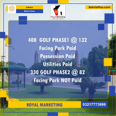 Residential Plot for Sale in Golf Phase 1 -  Bahria Town, Lahore - (BP-131073)