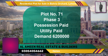 Residential Plot for Sale in Phase 3 -  Bahria Orchard, Lahore - (BP-131119)