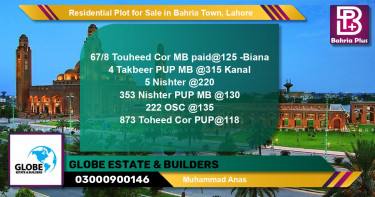 Residential Plot for Sale in Sector F - Tauheed Block -  Bahria Town, Lahore - (BP-131195)