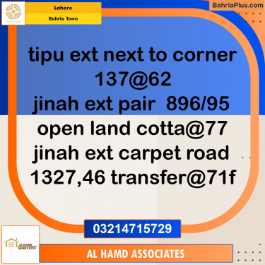 Residential Plot for Sale in Sector F - Tipu Sultan Ext. -  Bahria Town, Lahore - (BP-131216)