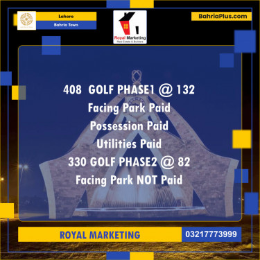 Residential Plot for Sale in Golf Phase 1 -  Bahria Town, Lahore - (BP-131389)