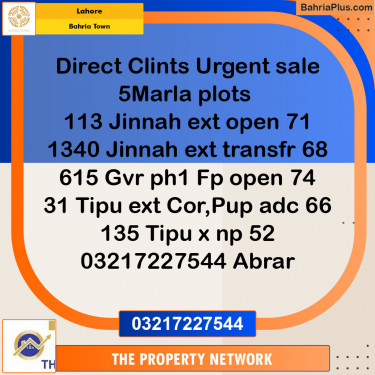 Residential Plot for Sale in Sector E - Jinnah Ext. Block -  Bahria Town, Lahore - (BP-131412)