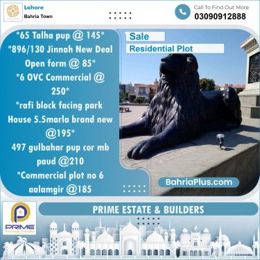 Residential Plot for Sale in Sector F - Talha Block -  Bahria Town, Lahore - (BP-131544)