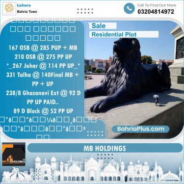 Residential Plot for Sale in Overseas B -  Bahria Town, Lahore - (BP-131552)