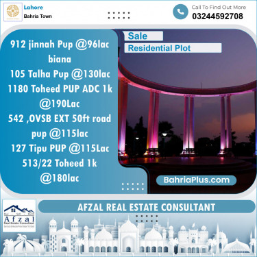 Residential Plot for Sale in Sector E - Jinnah Block -  Bahria Town, Lahore - (BP-131555)