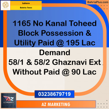 Residential Plot for Sale in Sector F - Tauheed Block -  Bahria Town, Lahore - (BP-131561)