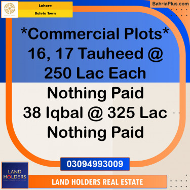 Residential Plot for Sale in Sector F - Tauheed Block -  Bahria Town, Lahore - (BP-131617)