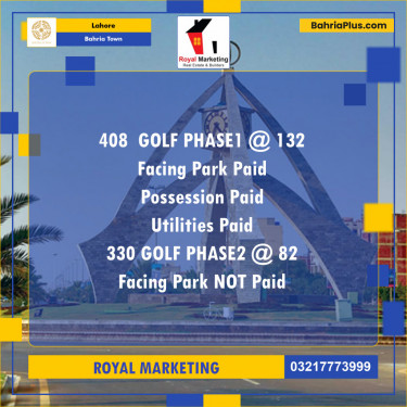 Residential Plot for Sale in Golf Phase 1 -  Bahria Town, Lahore - (BP-131896)