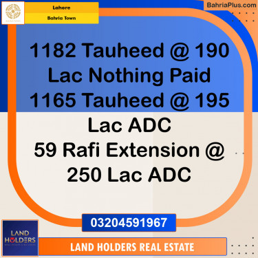 Residential Plot for Sale in Sector F - Tauheed Block -  Bahria Town, Lahore - (BP-131928)