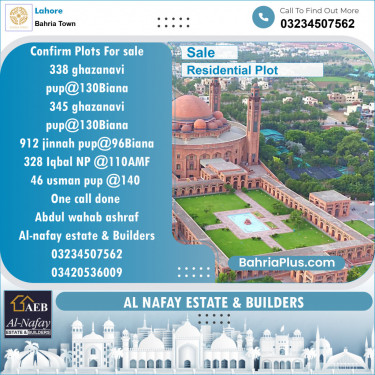Residential Plot for Sale in Sector F - Ghaznavi Block -  Bahria Town, Lahore - (BP-132062)