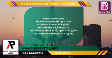 Residential Plot for Sale in Sector B - Shaheen Block -  Bahria Town, Lahore - (BP-132092)