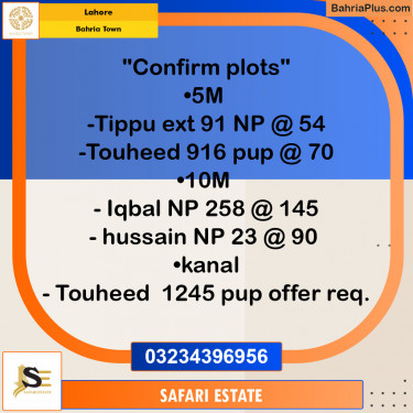 Residential Plot for Sale in Sector F - Tipu Sultan Ext. -  Bahria Town, Lahore - (BP-132108)