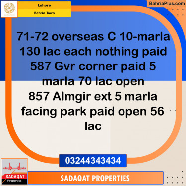 Residential Plot for Sale in Overseas C -  Bahria Town, Lahore - (BP-132144)