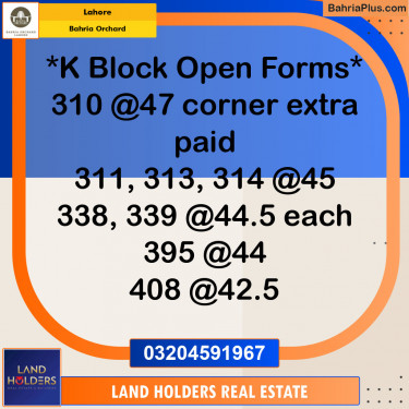 Residential Plot for Sale in Phase 2 - K Block -  Bahria Orchard, Lahore - (BP-132294)