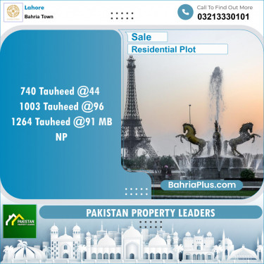 Residential Plot for Sale in Sector F - Tauheed Block -  Bahria Town, Lahore - (BP-132309)