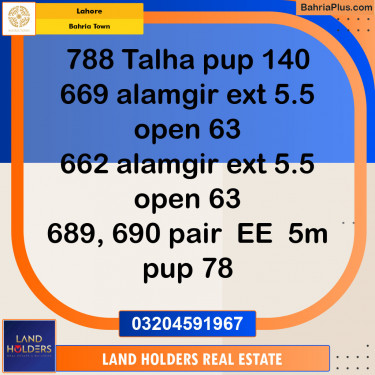Residential Plot for Sale in Sector F - Talha Block -  Bahria Town, Lahore - (BP-132399)