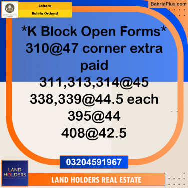 Residential Plot for Sale in Phase 2 - K Block -  Bahria Orchard, Lahore - (BP-132404)